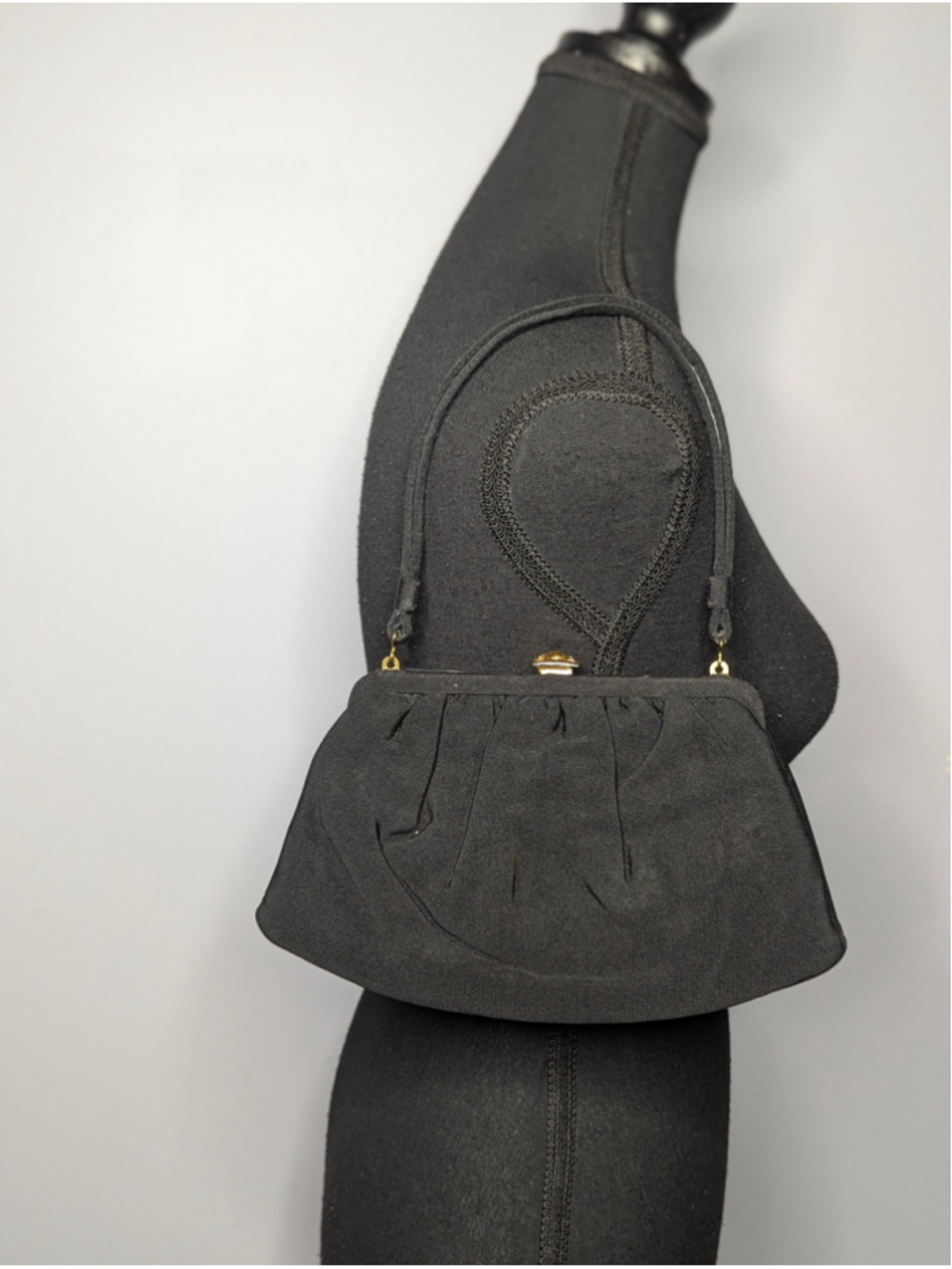 Vintage 1950s Black Evening Bag | Atomic Starburst Rhinestone Clasp Purse